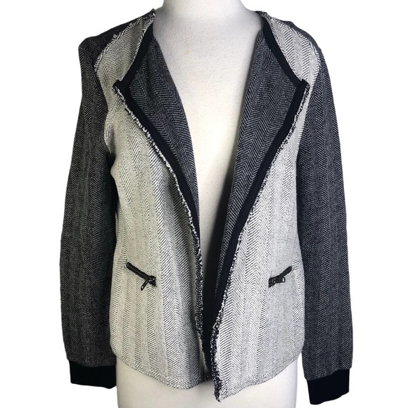 Caslon Casual Open Front Jacket Large Grey White - Picture 1 of 9